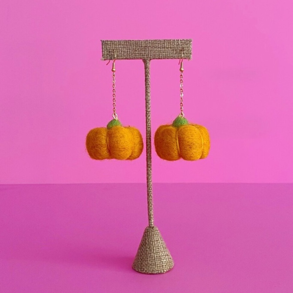 Fruity Poms Orange Pumpkin Earringgs